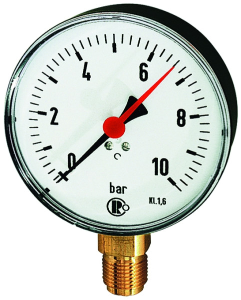 Manometer mit Kunststoffgehäuse, d= 80 mm, G 1/2" unten, Anzeige: :0 - 10 bar